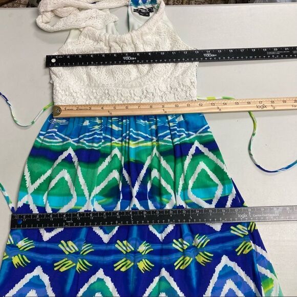 SEQUIN HEARTS Women’s Blue Green & White Geometric Dress, Sleeveless Size 8 - Picture 3 of 8